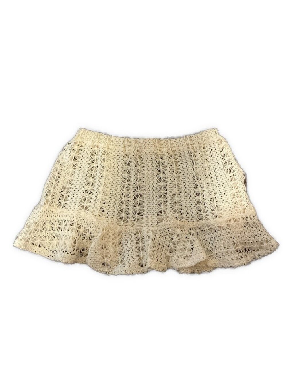 Vintage Havana Ivory Crochet Knit Drawstring Beach Cover Up Skirt Boho 16 Xl - Picture 2 of 5